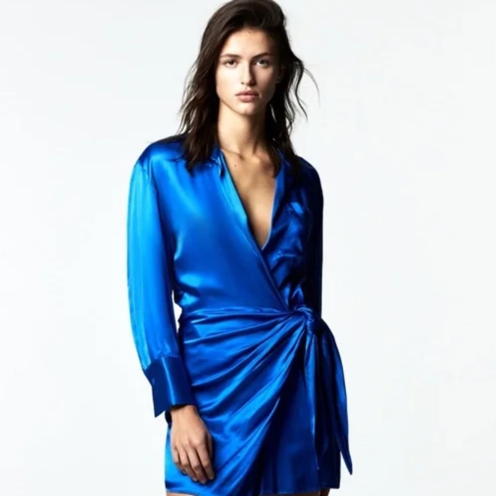 Zara Satin Blue Wrap Dress